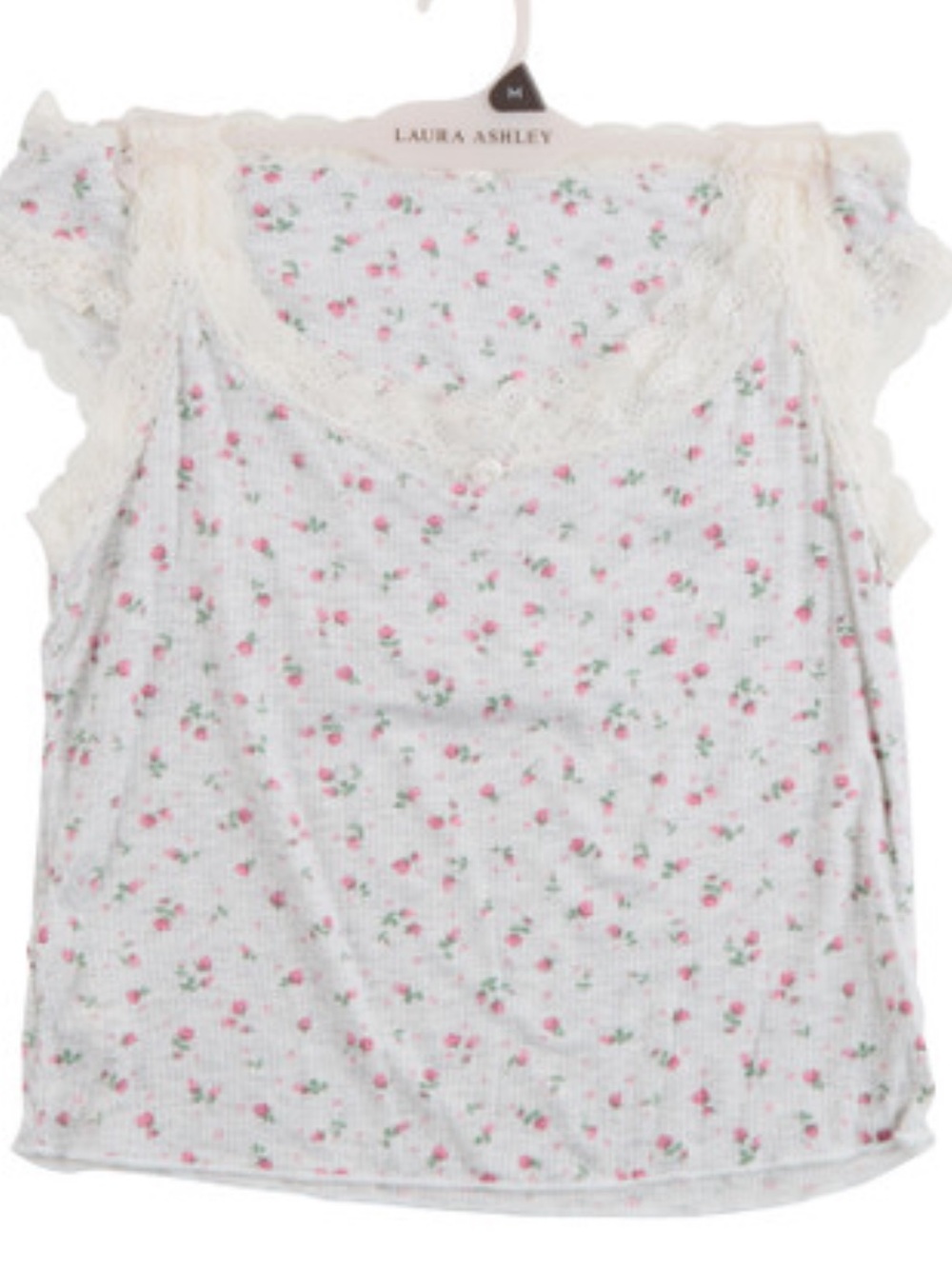 NWT Laura Ashley White Chemise and Panties with Pink Rose Print and Lace Trim S
